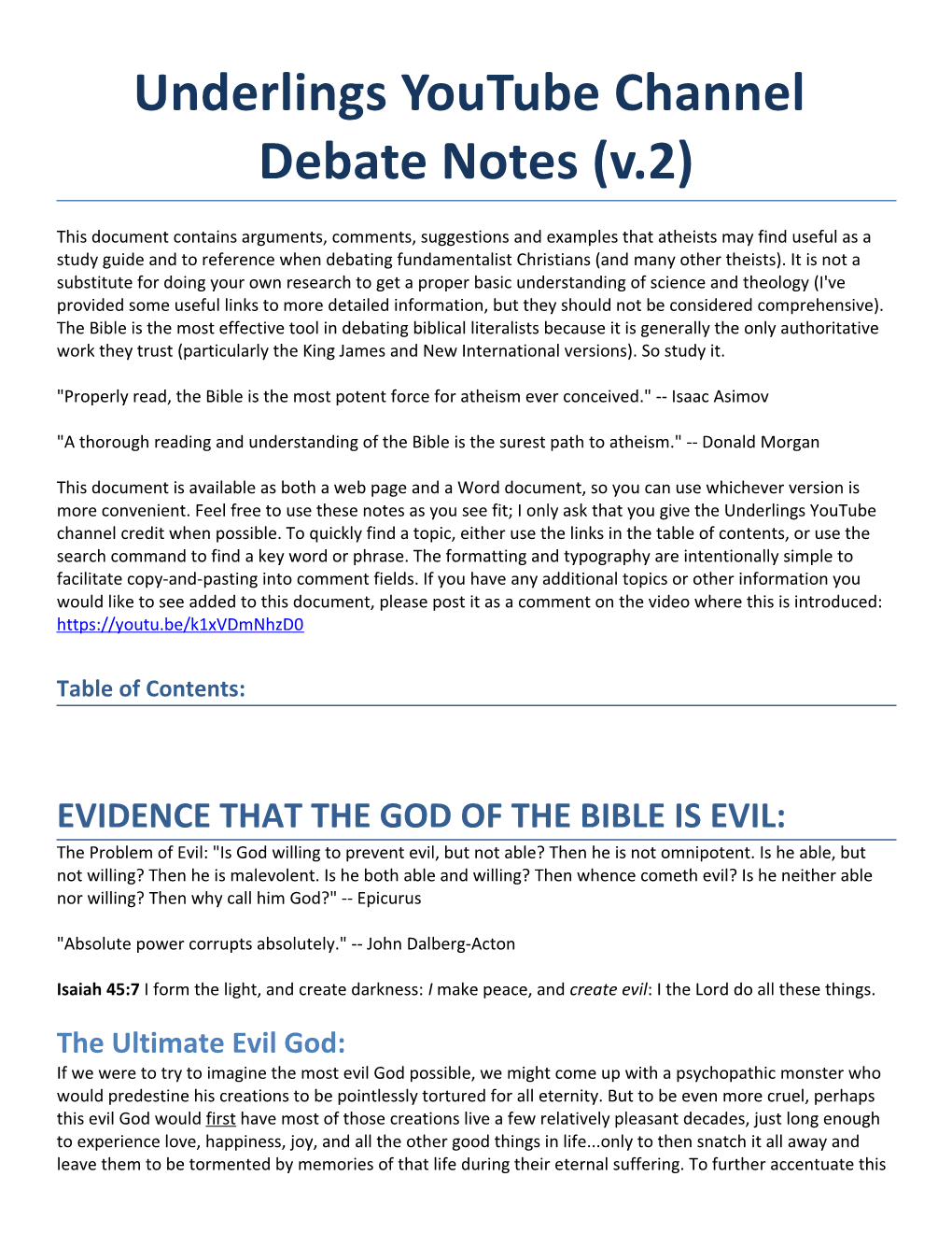 Underlings Youtube Channel Debate Notes / Page 1