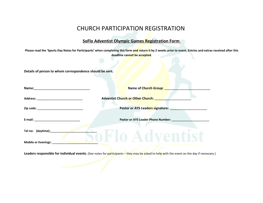 Soflo Adventistolympic Games Registration Form