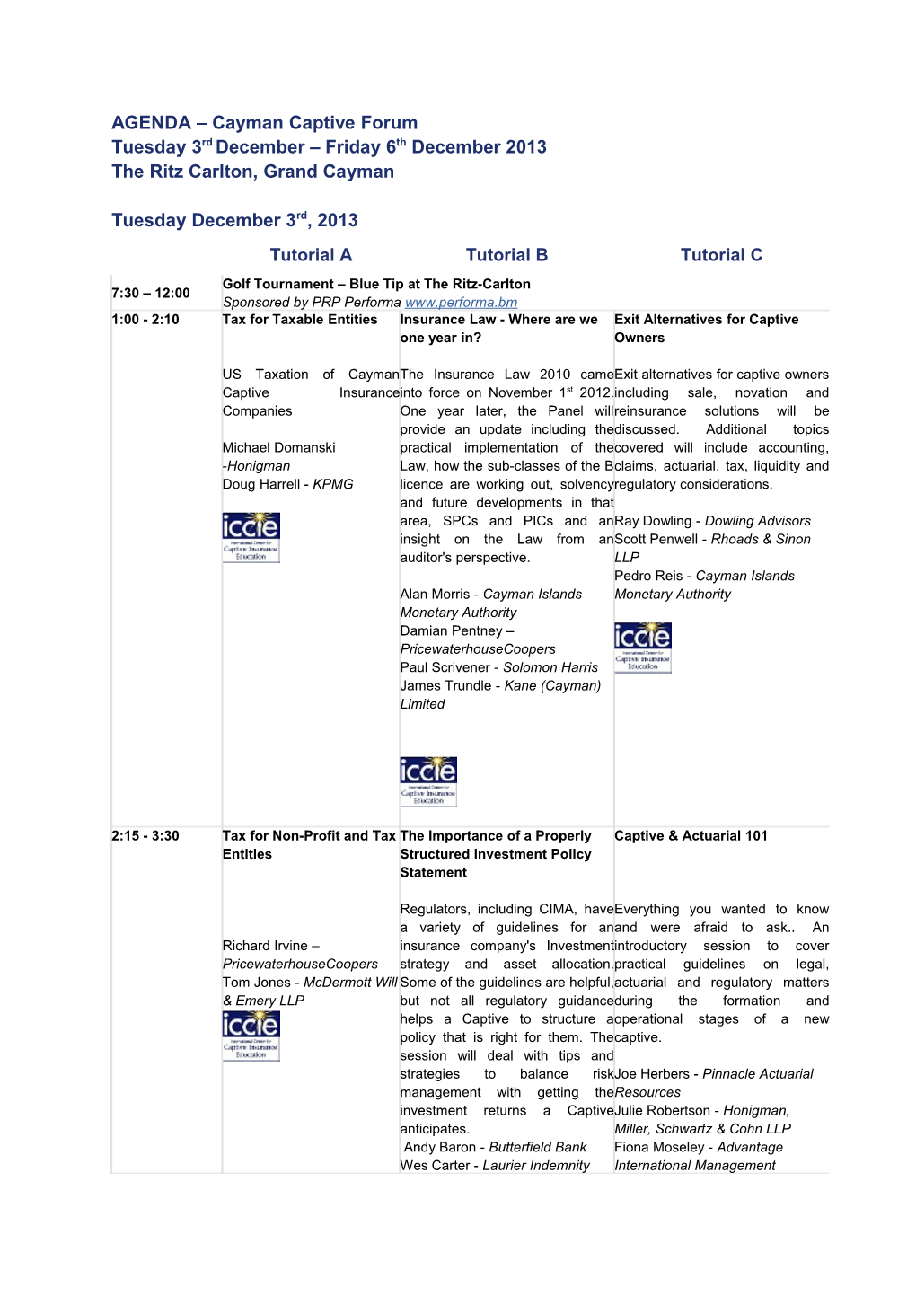 AGENDA Cayman Captive Forum