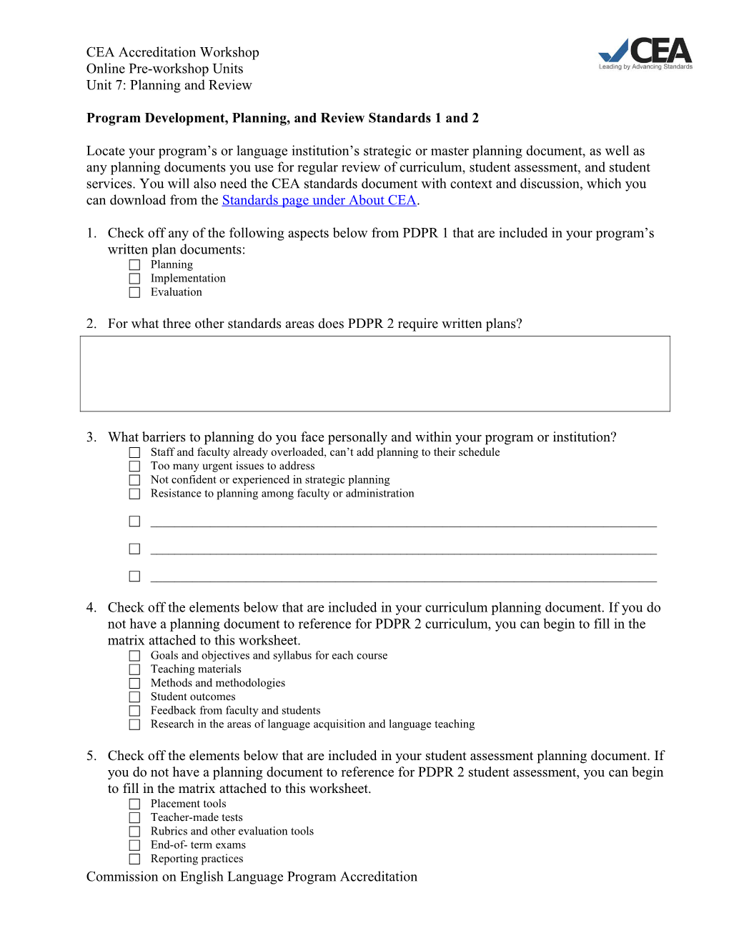 Program Development, Planning, and Review Standards 1 and 2