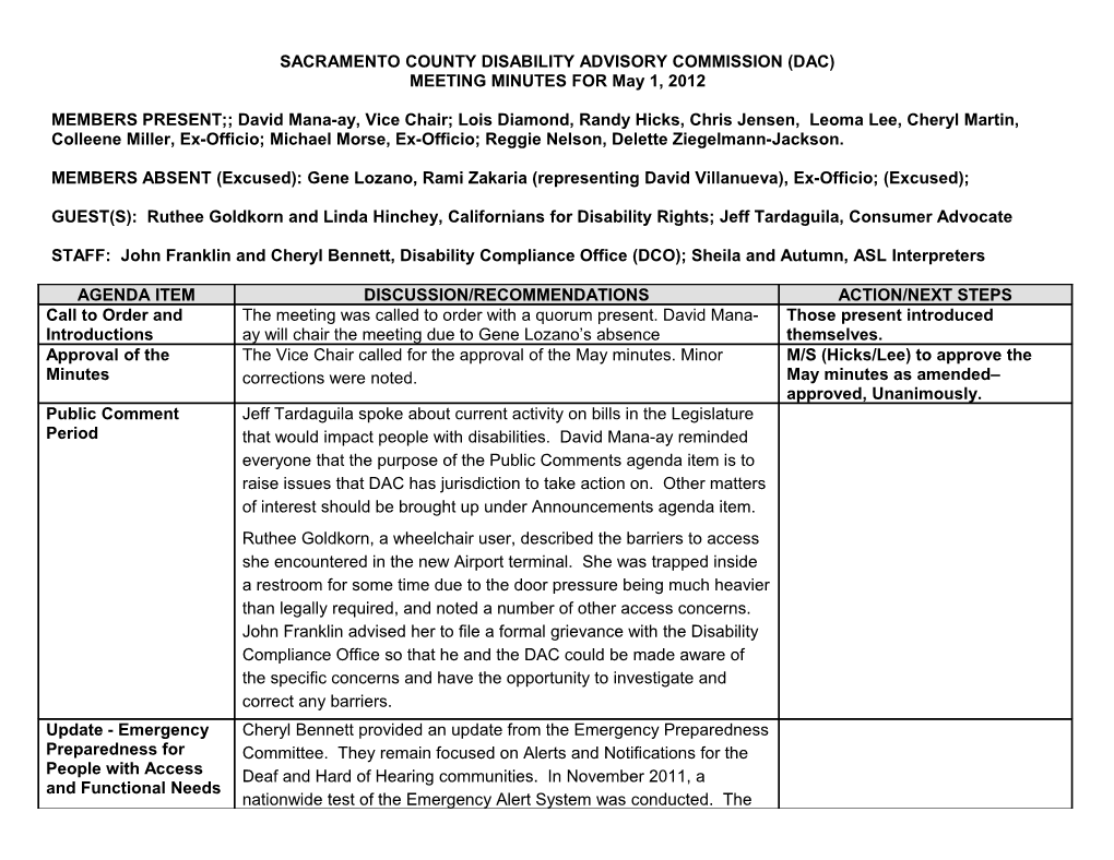 Sacramento County Disability Advisory Committee (Dac)