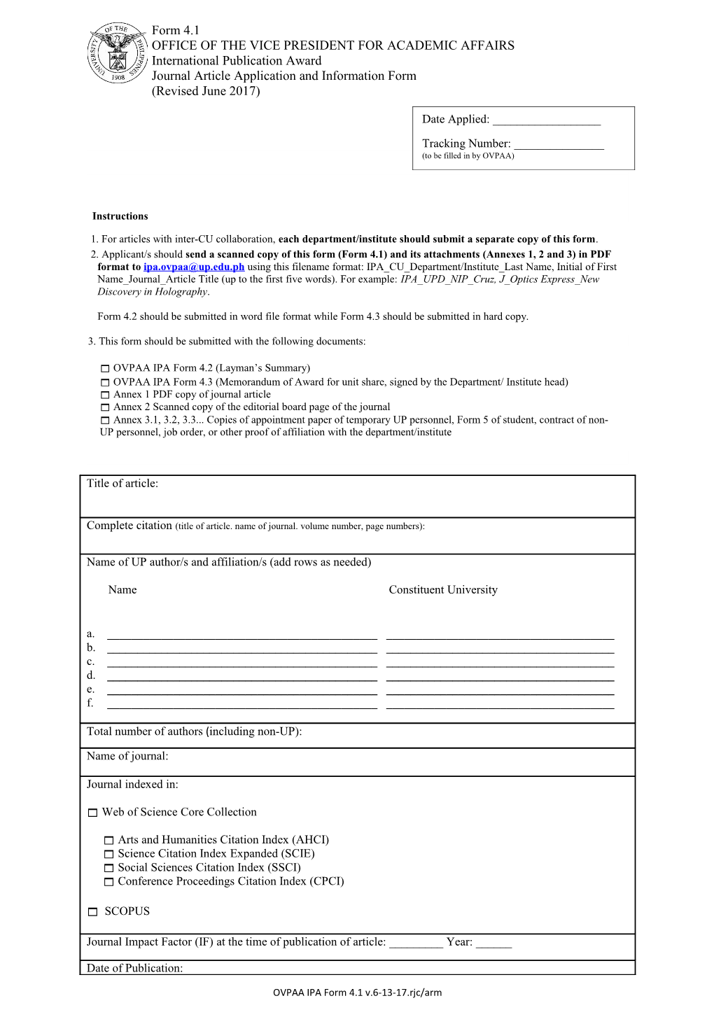 OVPAA IPA Form 4.1 V.6-13-17.Rjc/Arm