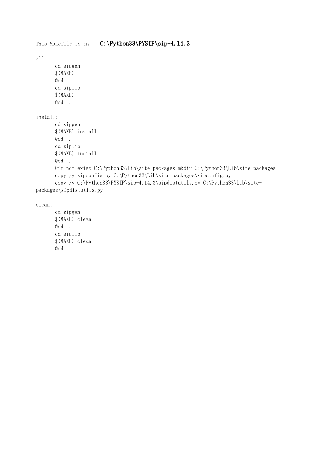 This Makefile Is in C: Python33 PYSIP Sip-4.14.3