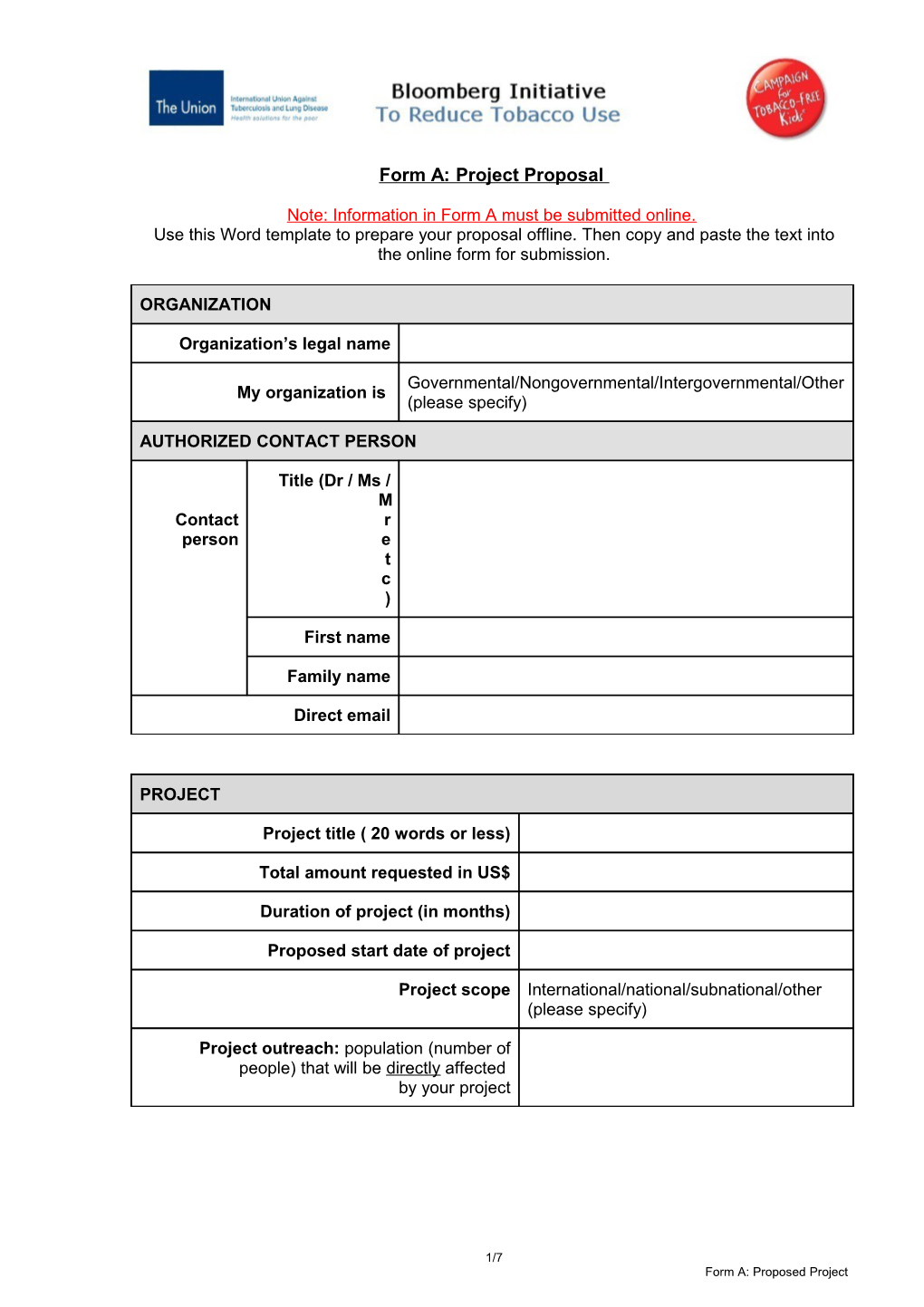 Form A: Project Proposal