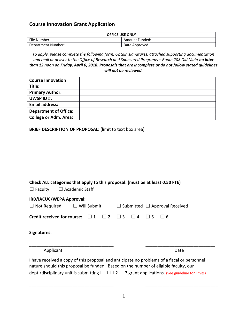 Course Innovation Grant Application