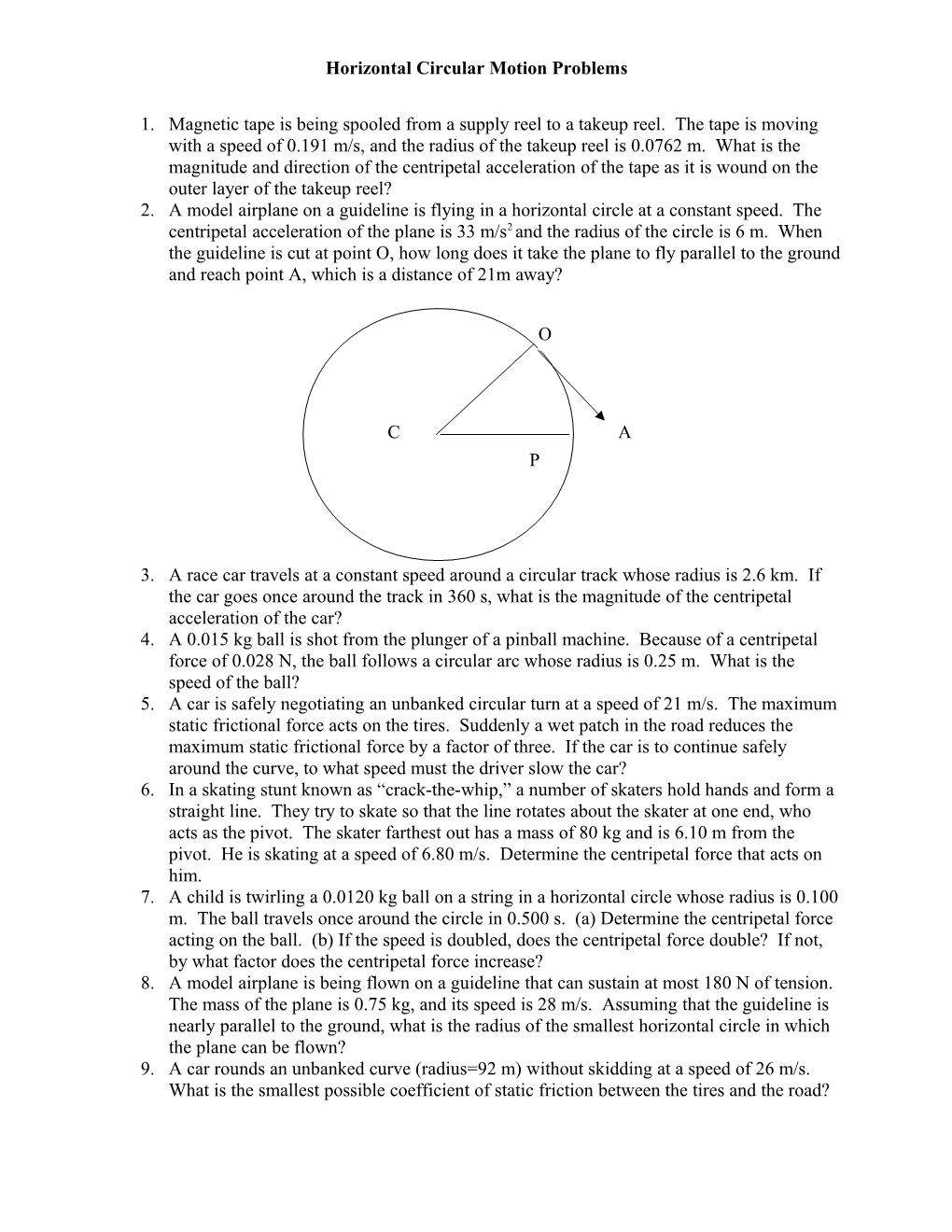 Horizontal Circular Motion Problems
