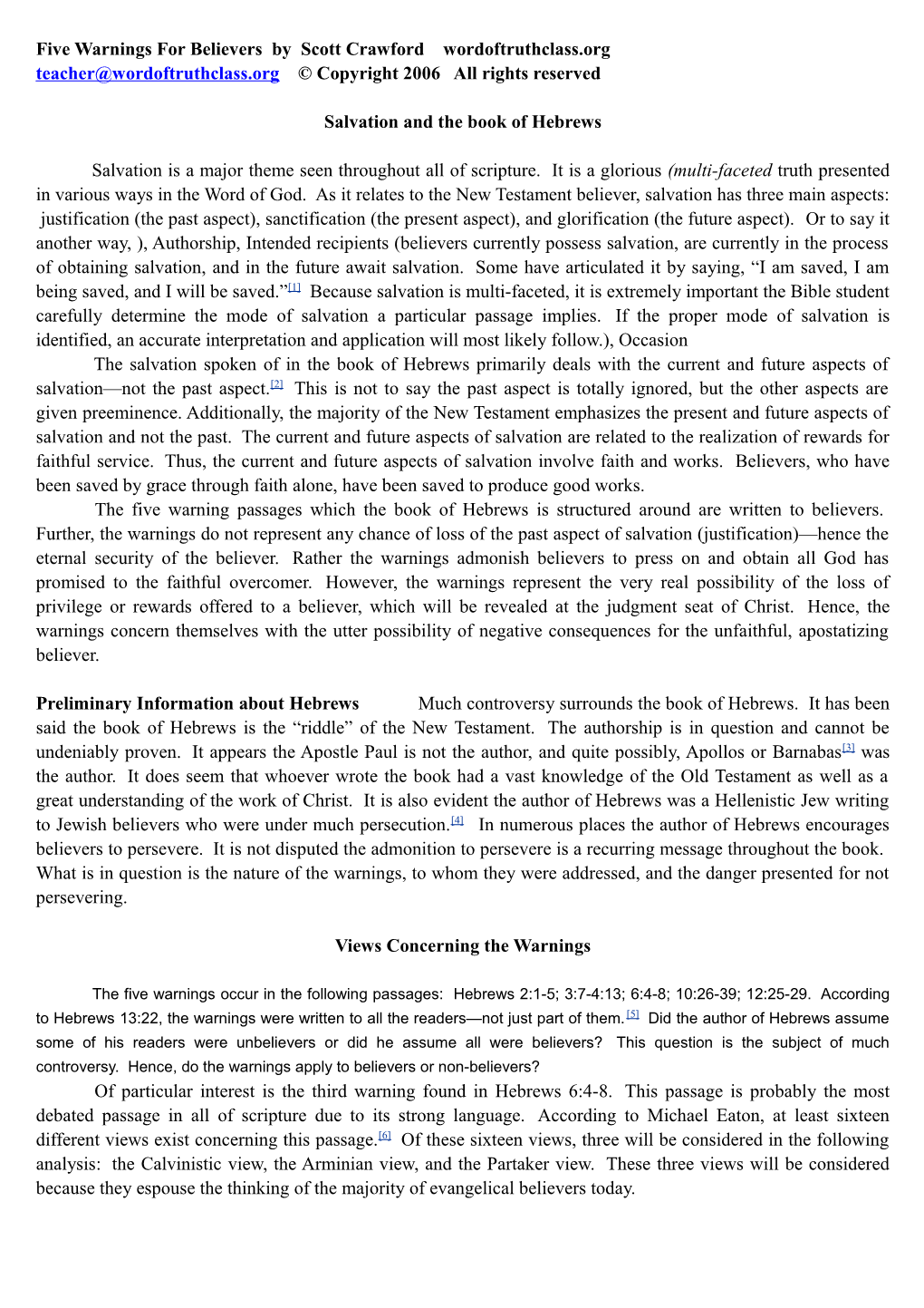 Five Warnings for Believers by Scott Crawford Wordoftruthclass.Org