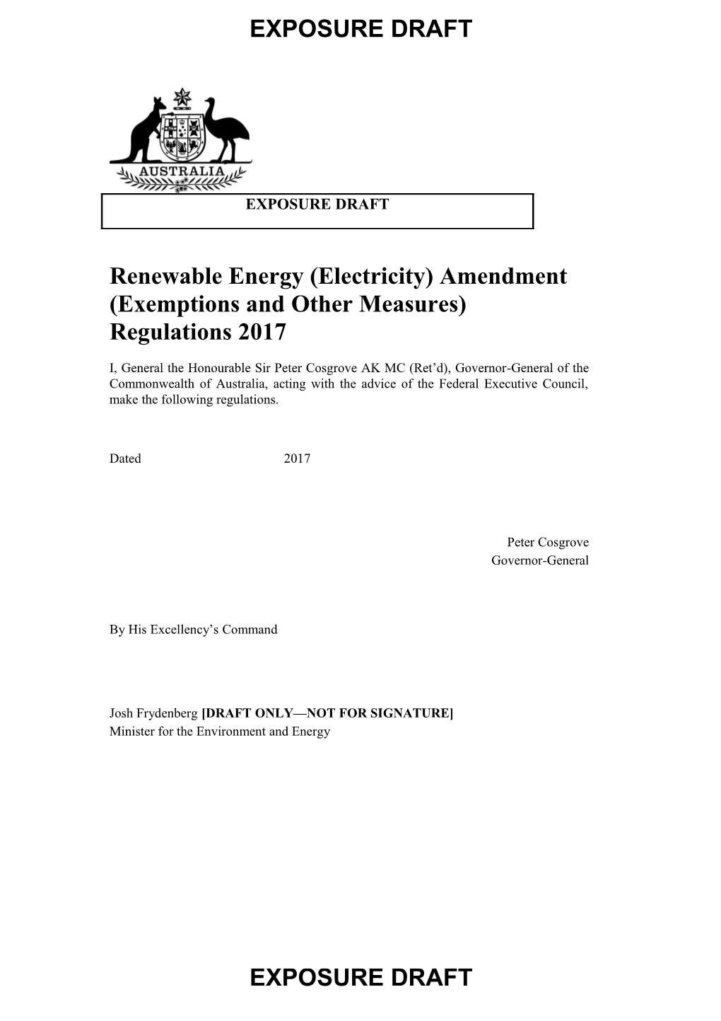 Renewable Energy (Electricity) Amendment (Exemptions and Other Measures) Regulations 2017