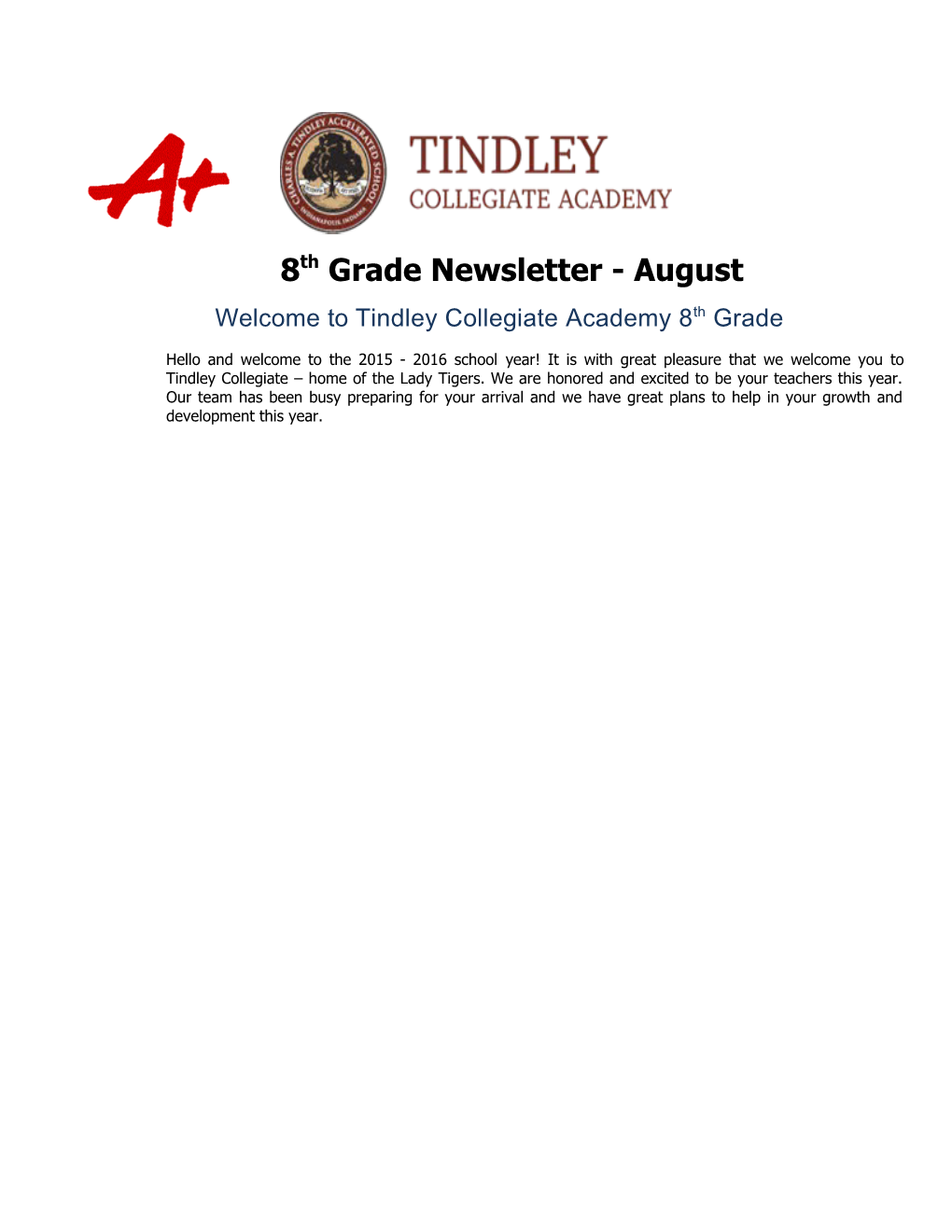 Welcome to Tindley Collegiate Academy 8Th Grade