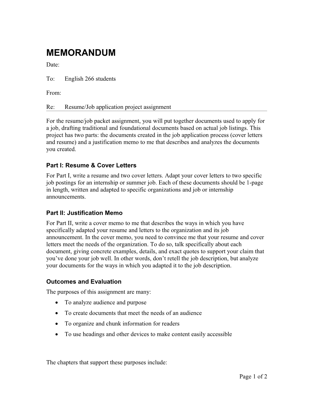 ENL 266 Job Packet Assignment Sheet