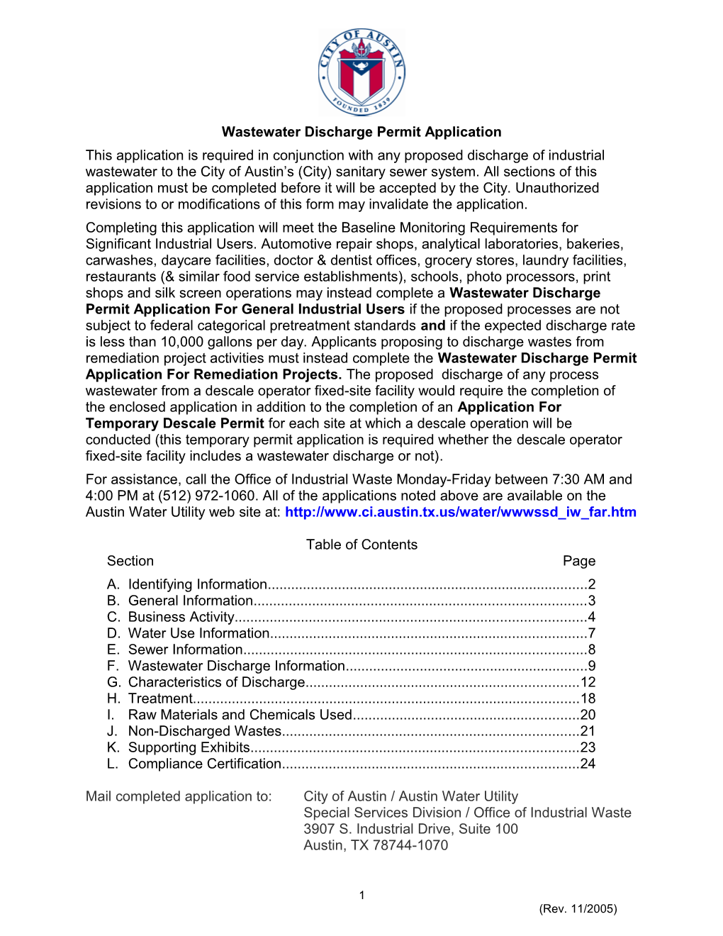 Application for Wastewater Discharge Permit