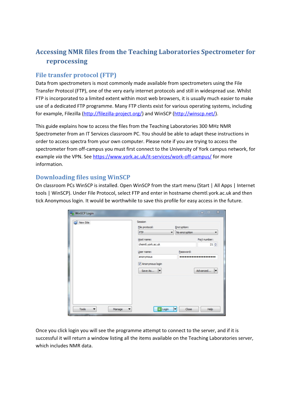 Accessing NMR Files from the Teaching Laboratories Spectrometer for Reprocessing