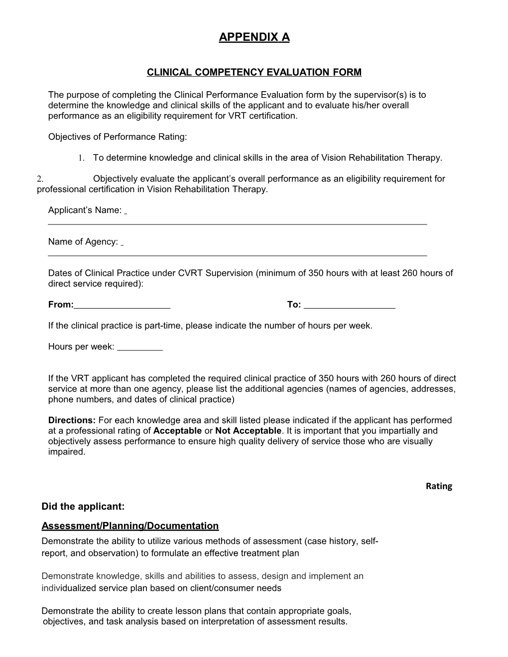 Clinical Competency Evaluationform
