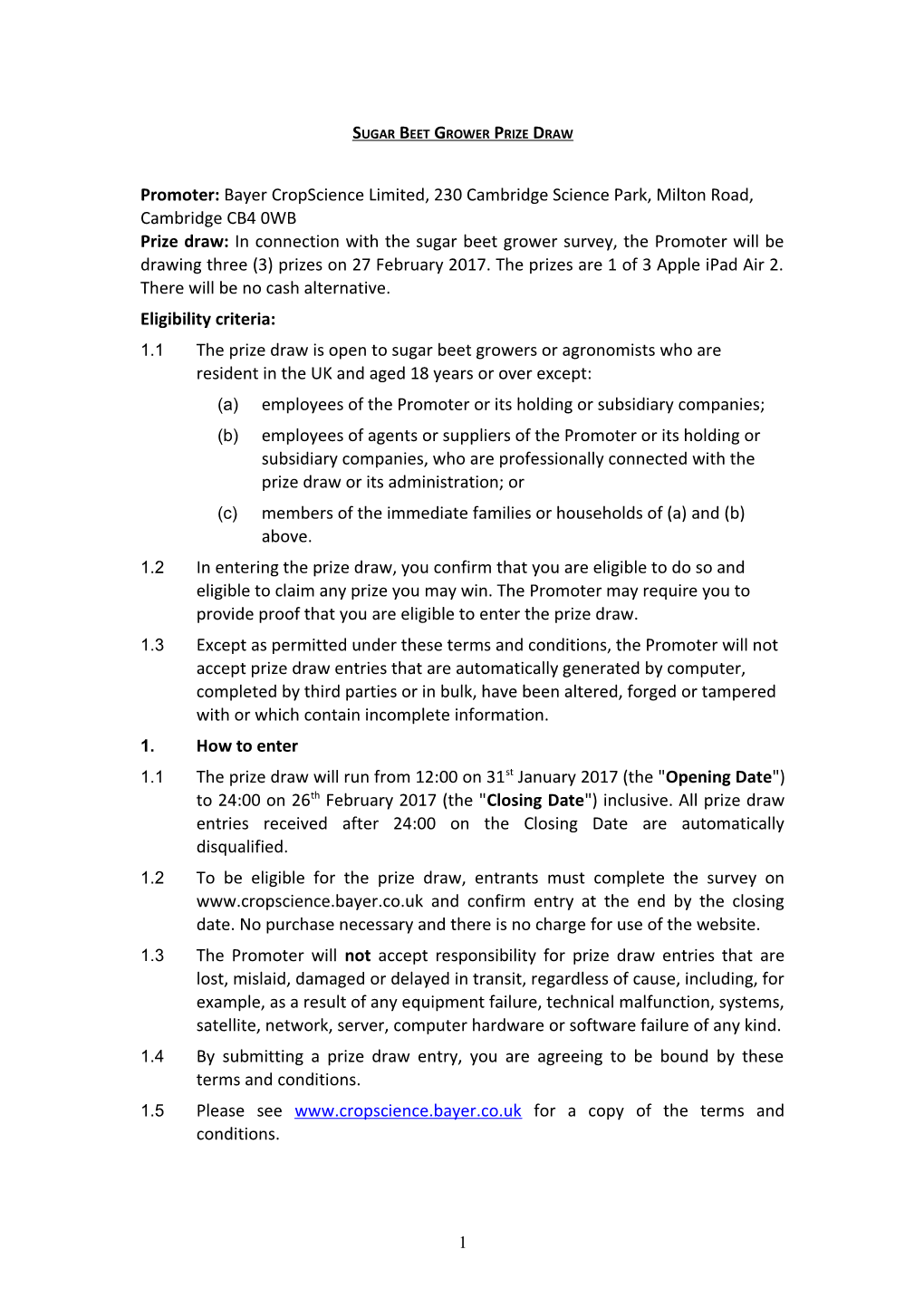 UK Prize Competition Terms and Conditions