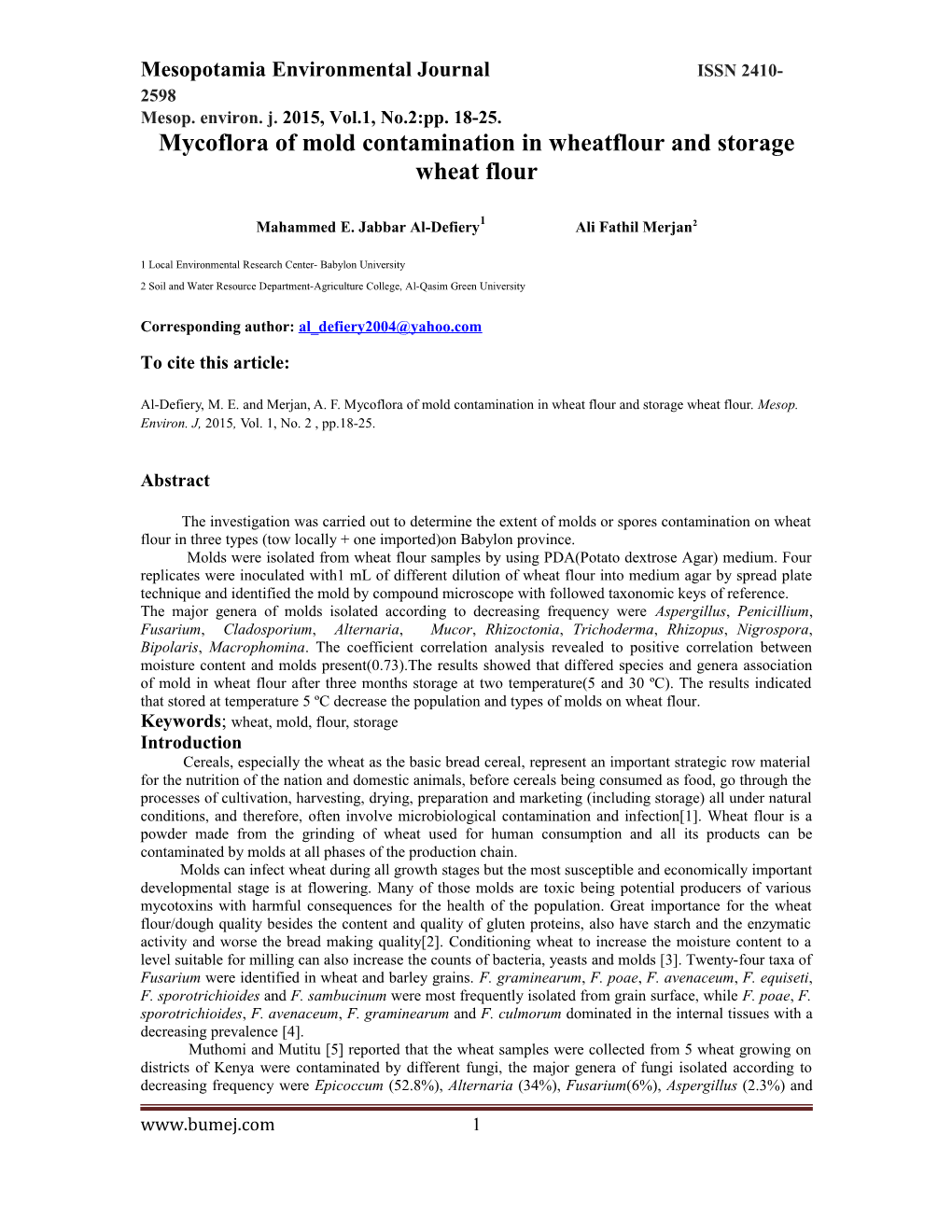 Mycoflora of Mold Contamination in Wheatflour and Storage Wheat Flour