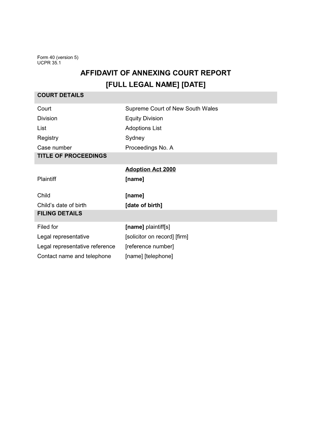 Affidavit of Annexing Court Report