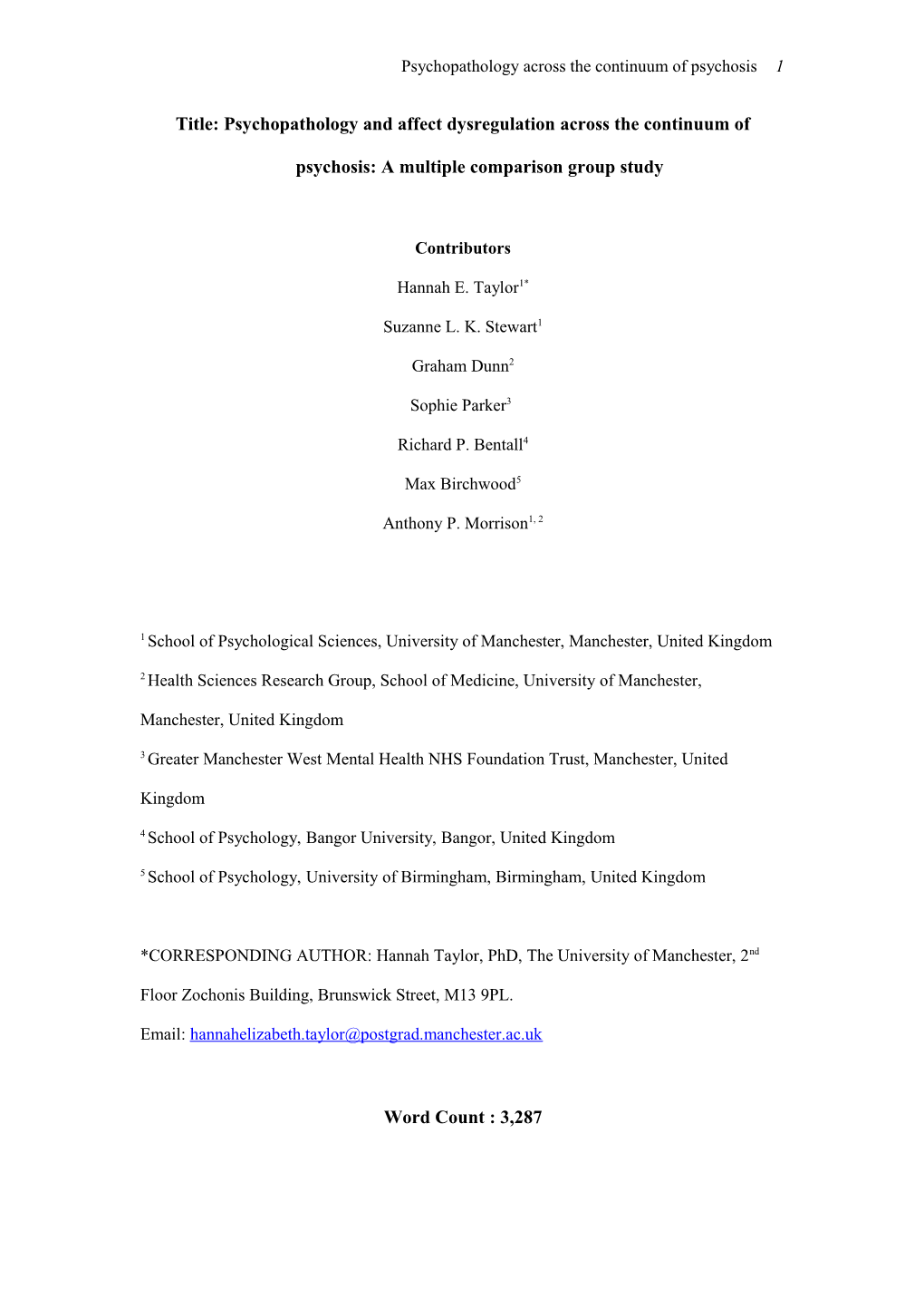 Title: Psychopathology Across the Continuum of Psychosis: a Multiple Comparison Group Study