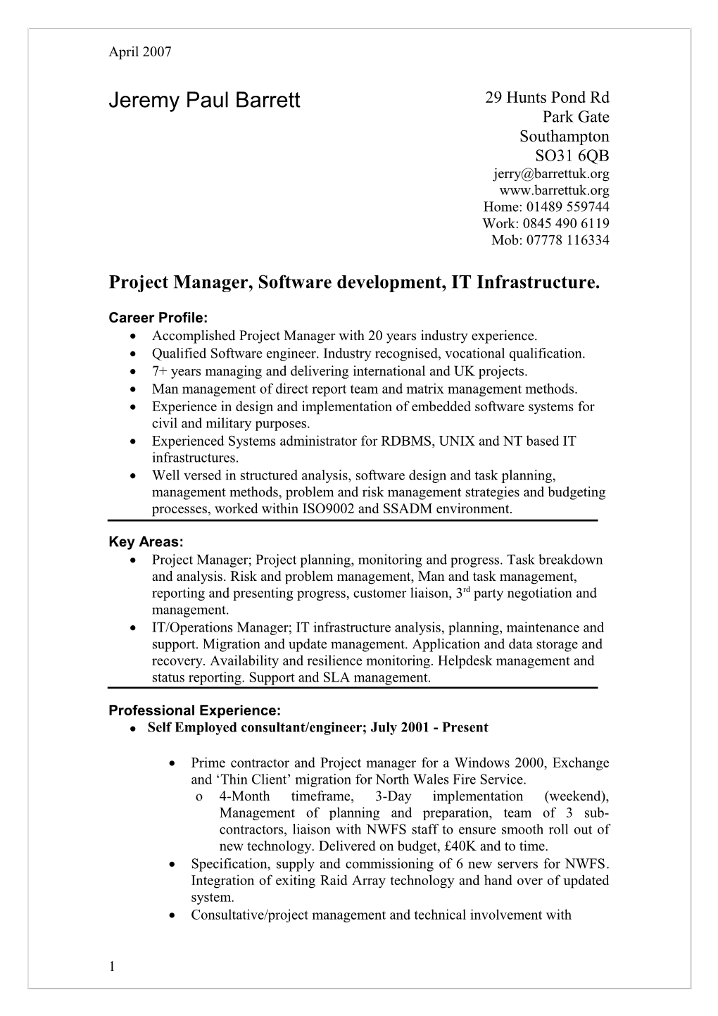 Project Manager, Software Development, IT Infrastructure