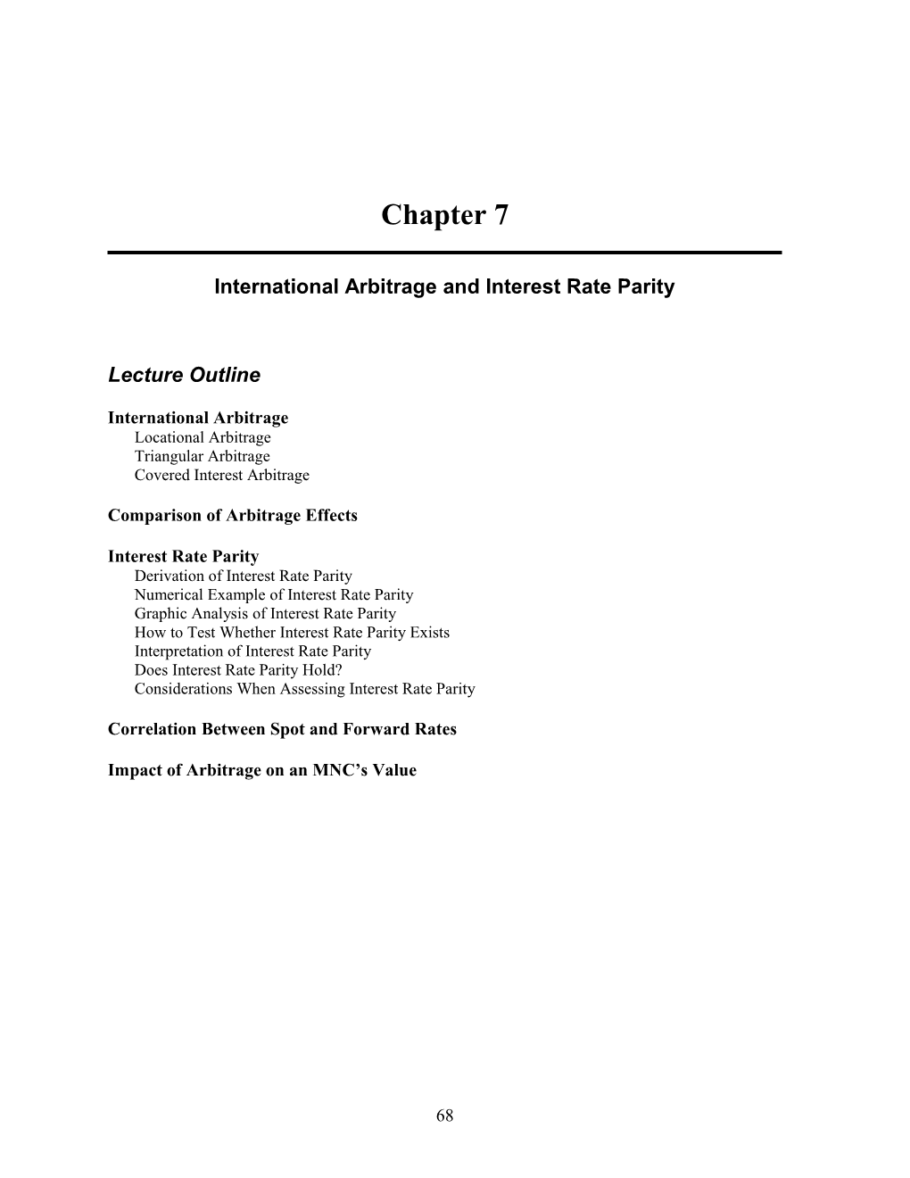 International Arbitrage and Interest Rate Parity