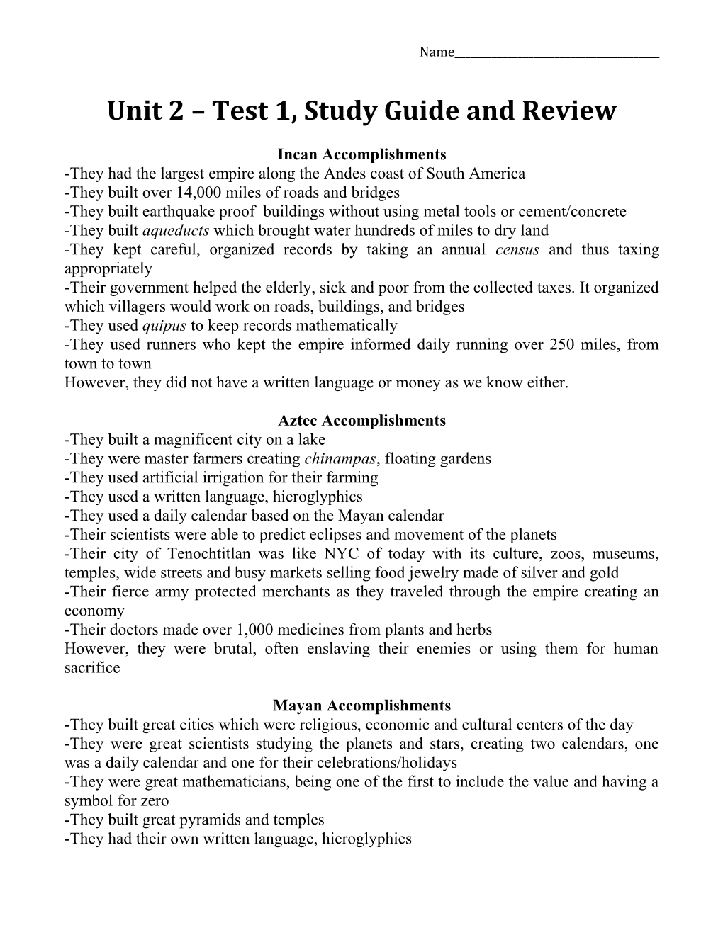 Unit 2 Test 1, Study Guide and Review