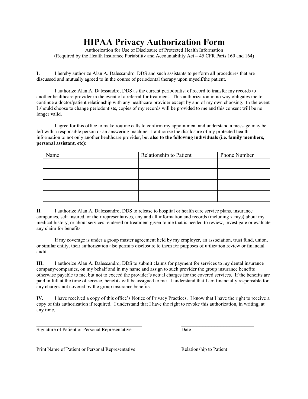 HIPAA Privacy Authorization Form