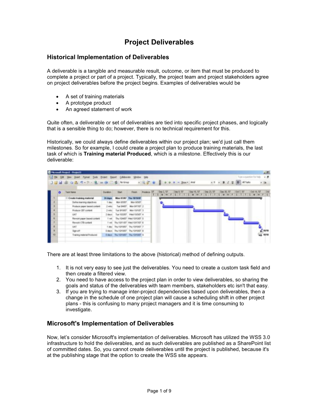 Project Deliverables