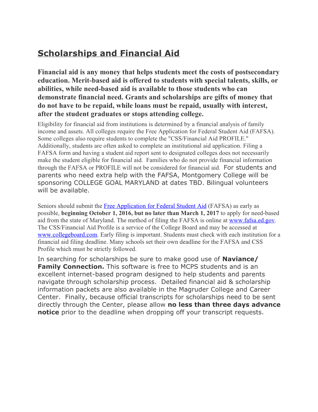 Scholarships and Financial Aid