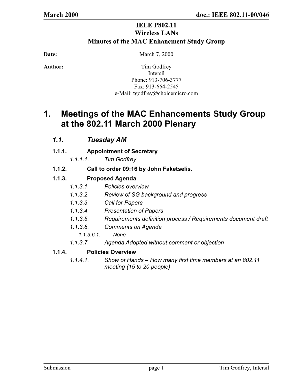 Minutes of the MAC Enhancment Study Group