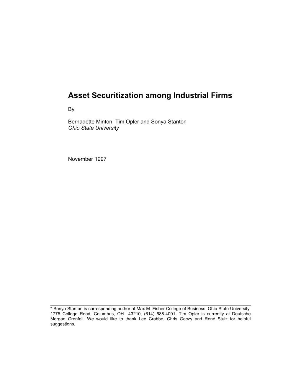 The Determinants of Asset Securitization Among Industrial Firms