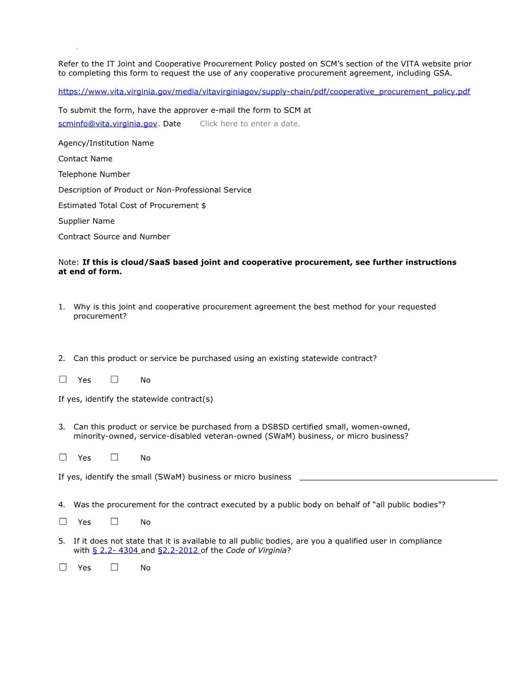 IT Cooperative Procurement Approval Request Form