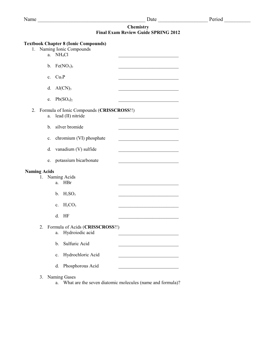 Final Exam Review Guidespring 2012