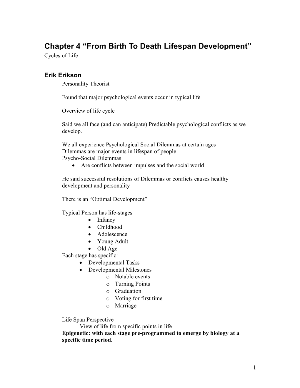 Chapter 4 from Birth to Death Lifespan Development