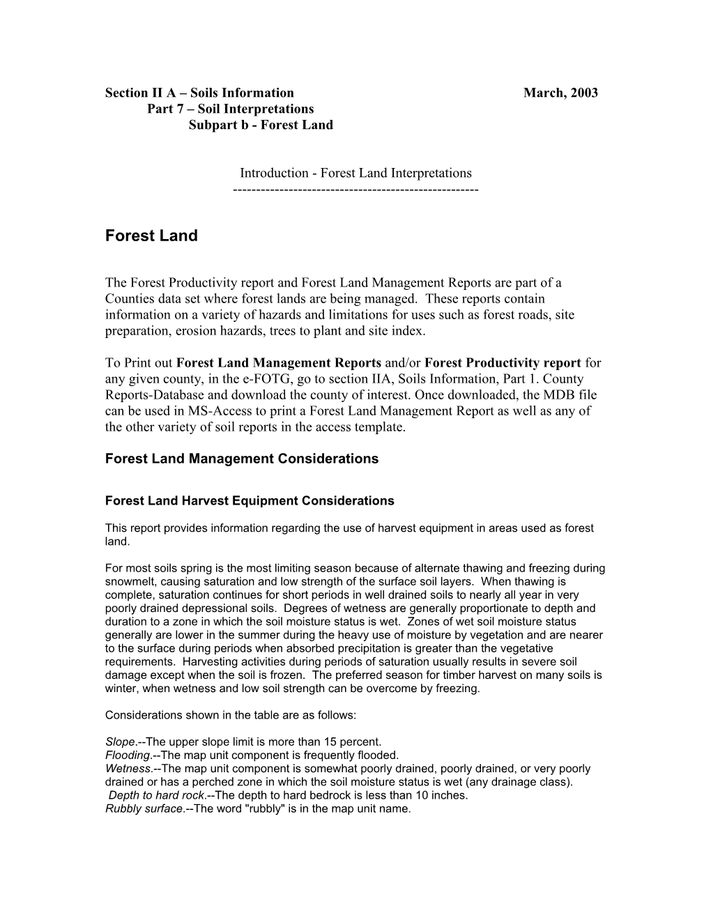 Section II a - Forest Land Interpretations
