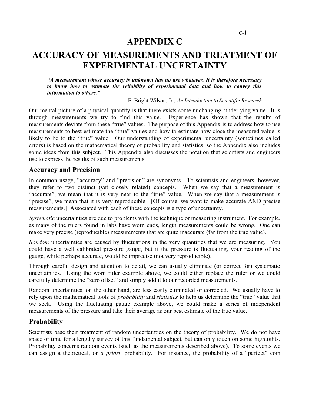 Accuracy of Measurements Andtreatment of Experimental Uncertainty