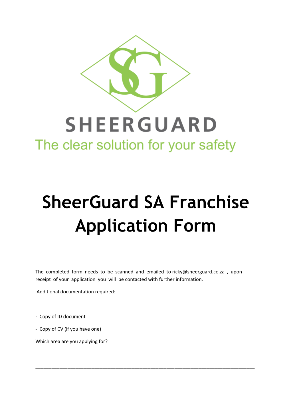 Sheerguard Safranchise Applicationform