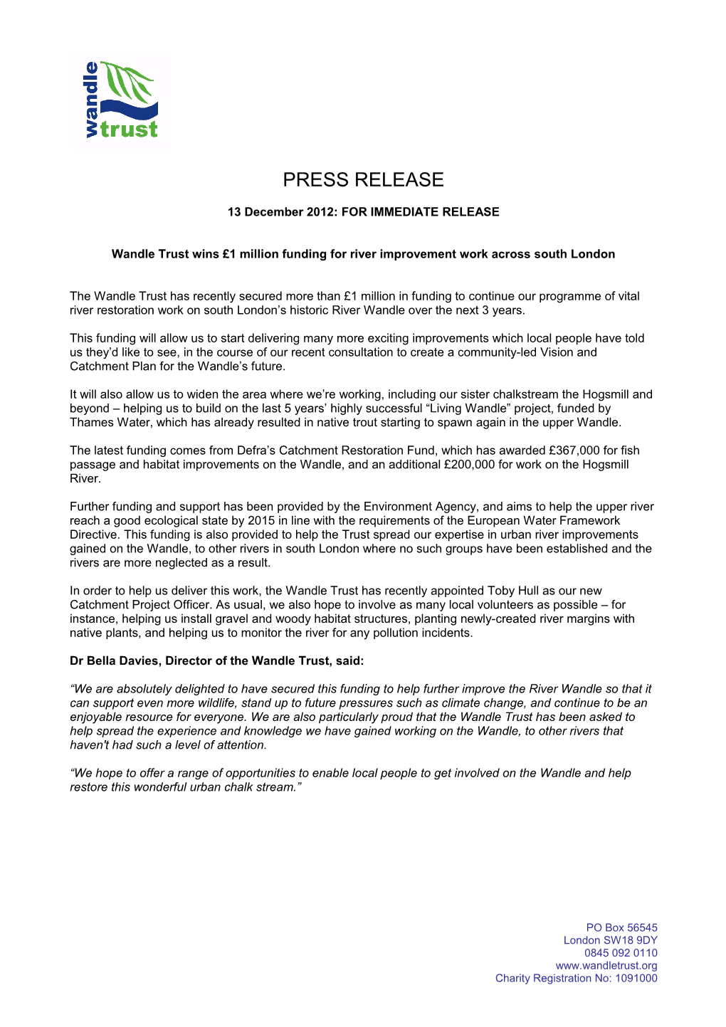 13 December 2012:FOR IMMEDIATE RELEASE