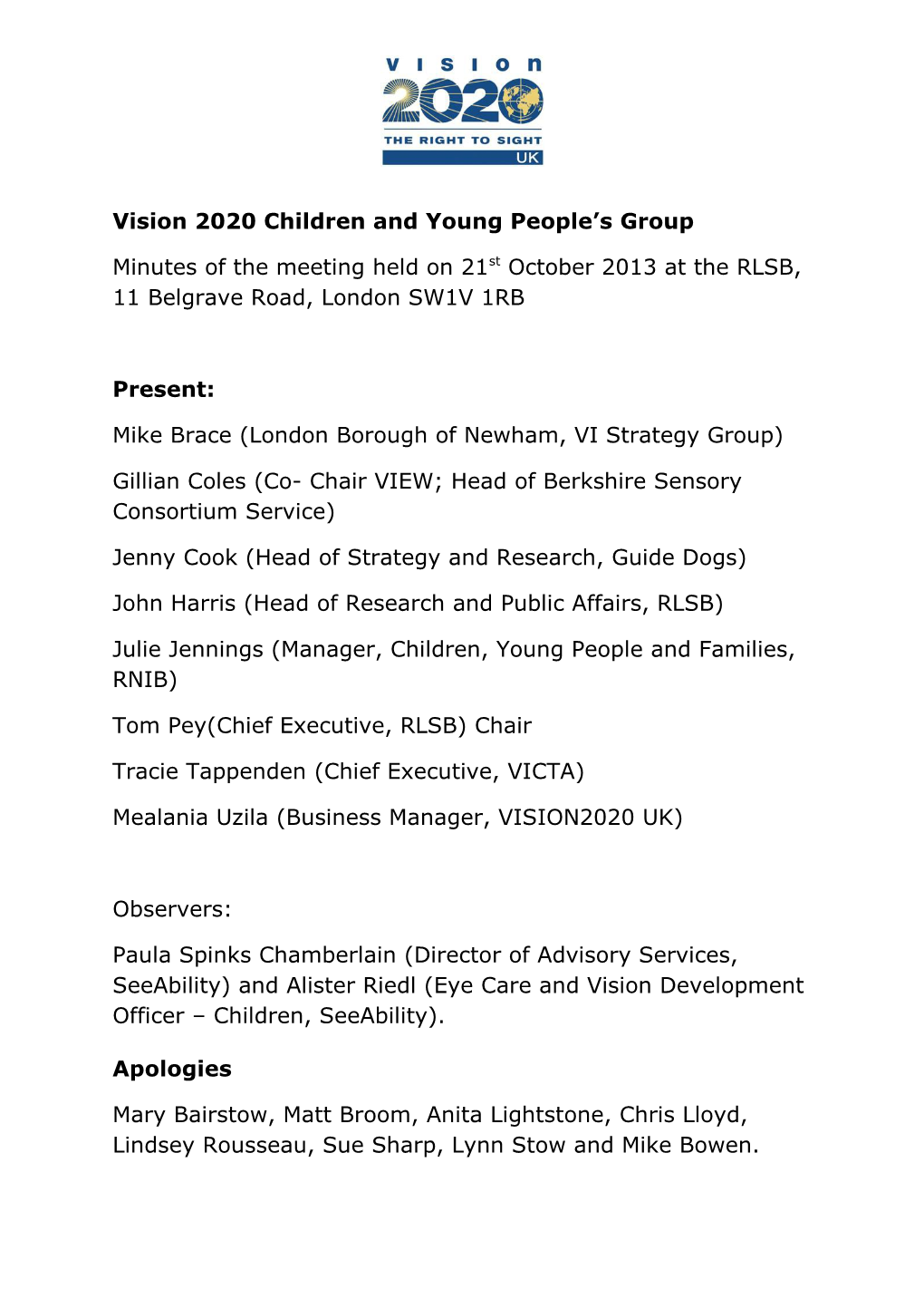 Vision 2020 Children and Young People S Group