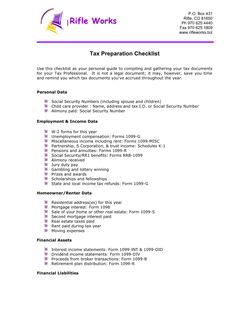 Tax Preparation Checklist