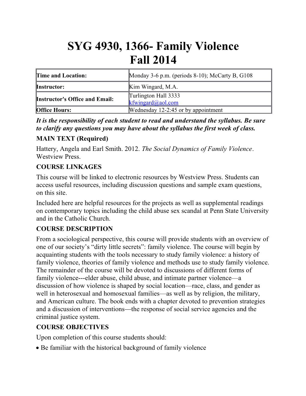 SYG 4930, 1366- Family Violence Fall 2014