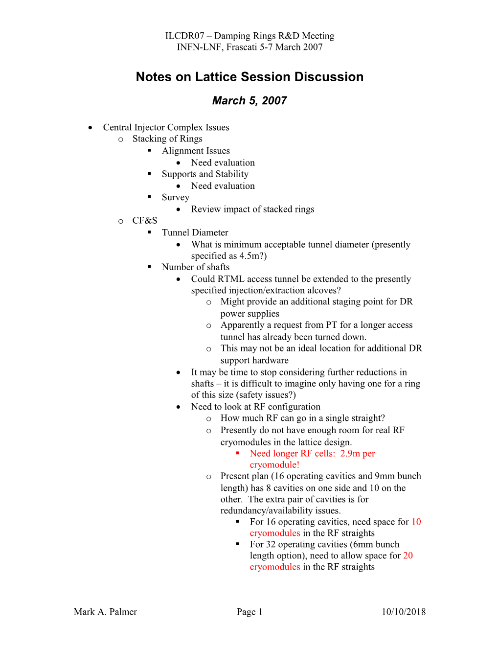 Notes on Lattice Session Discussion