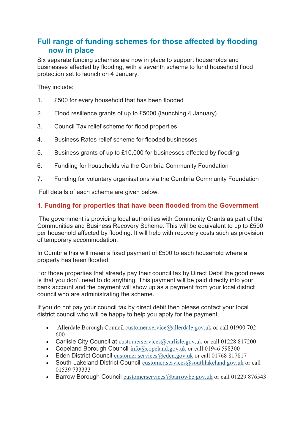 Full Range of Funding Schemes for Those Affected by Flooding Now in Place
