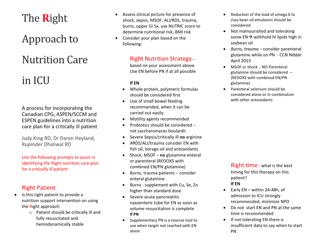 The Right Approach to Nutrition Care in ICU