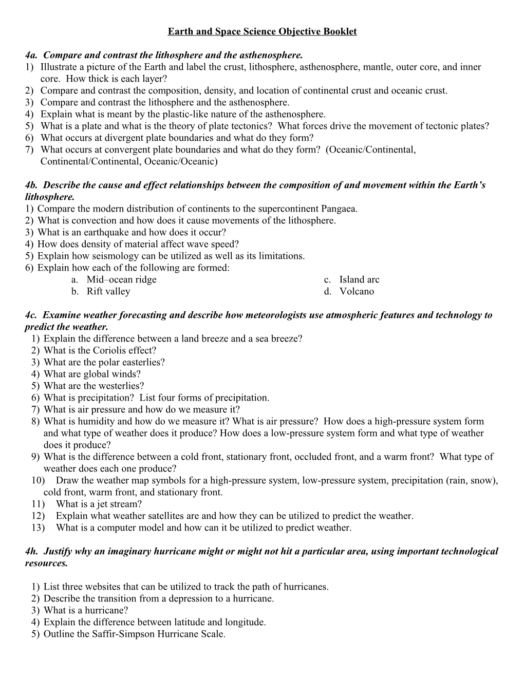 Earth and Space Science Objective Booklet