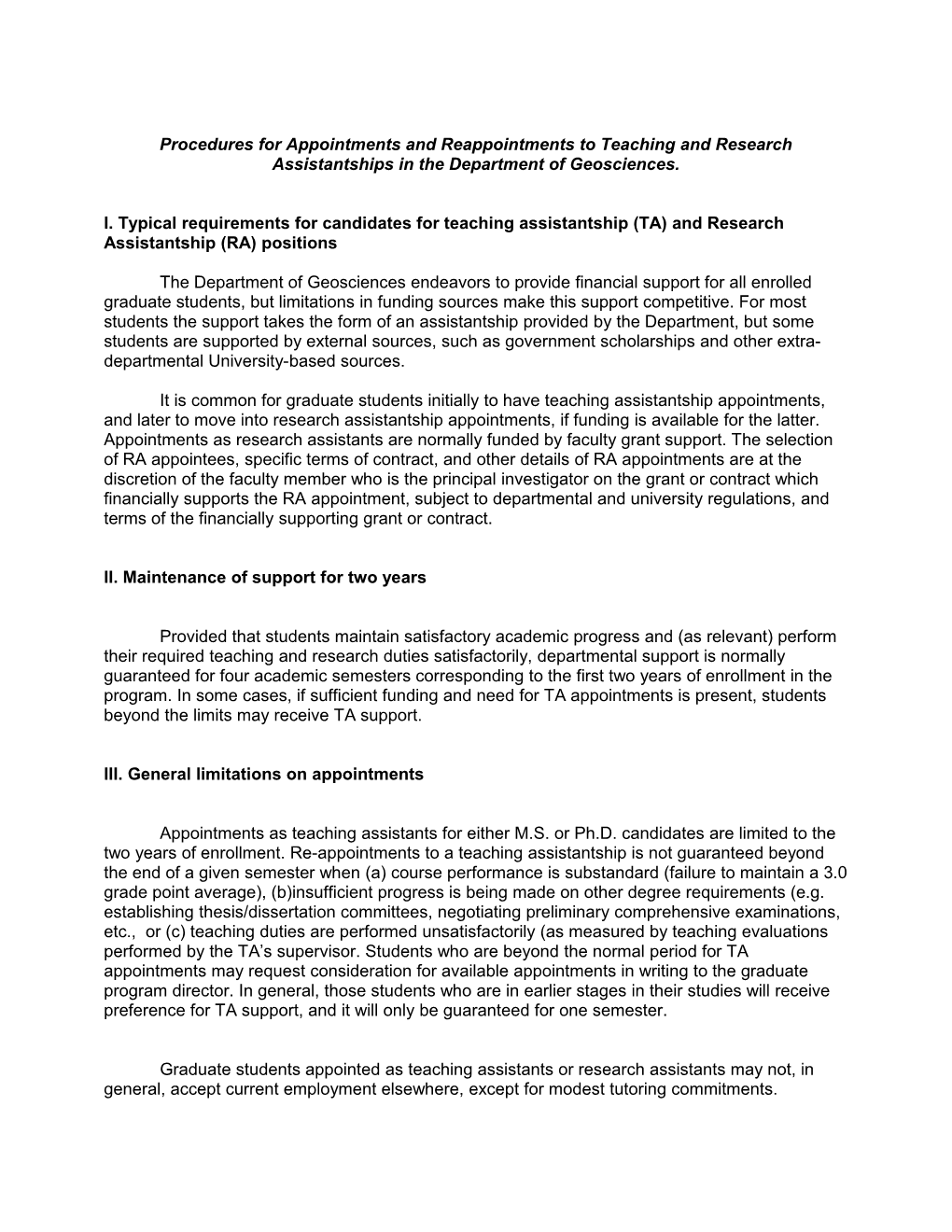 Procedures for Appointments and Reappointments to Teaching and Research
