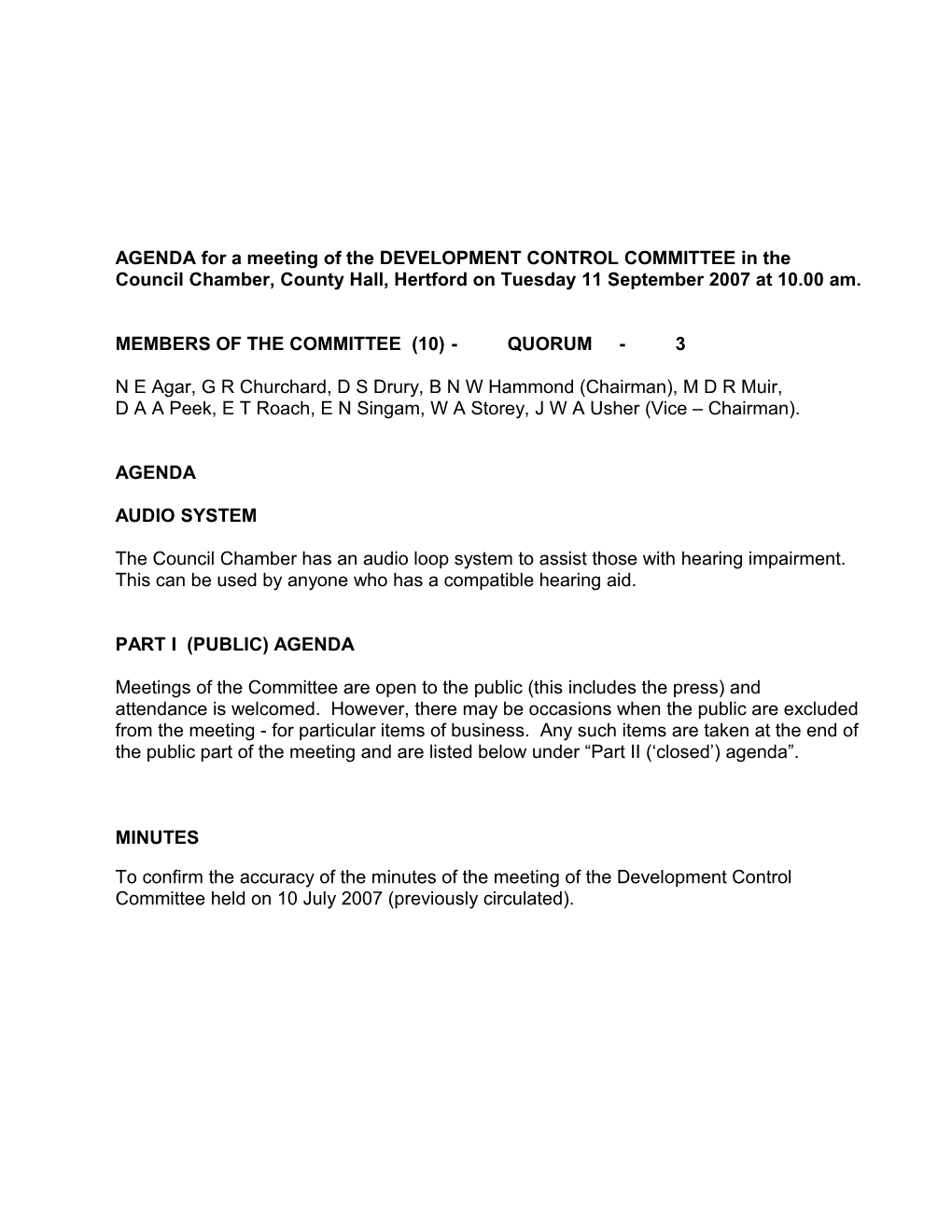 AGENDA for a Meeting of the DEVELOPMENT CONTROL COMMITTEE in The