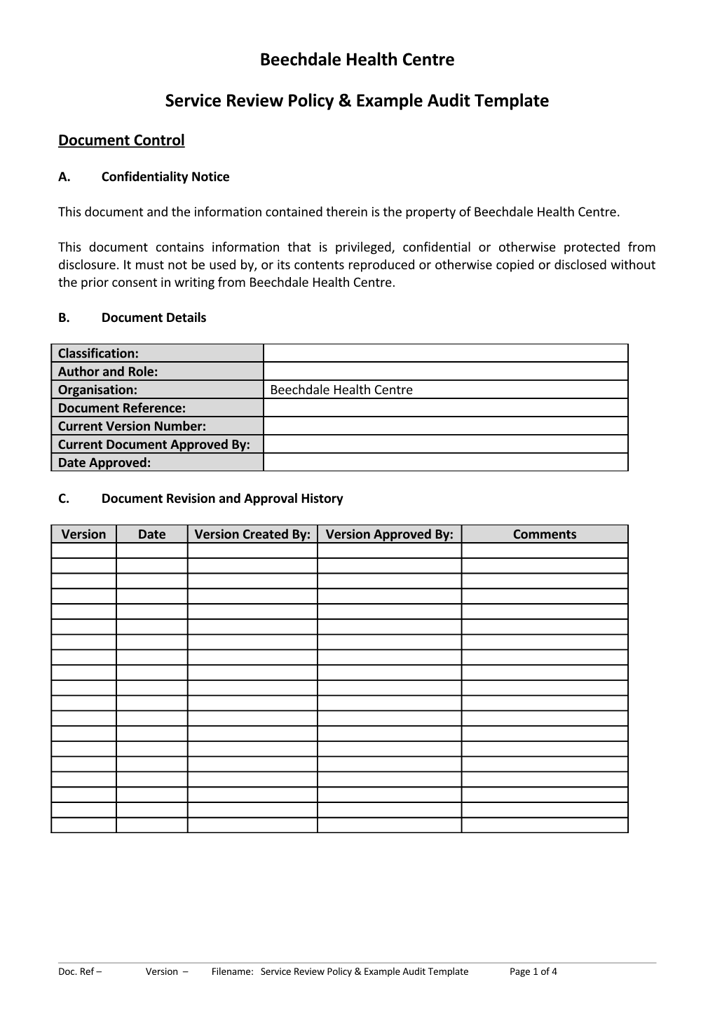 Service Review Policy & Example Audit Template