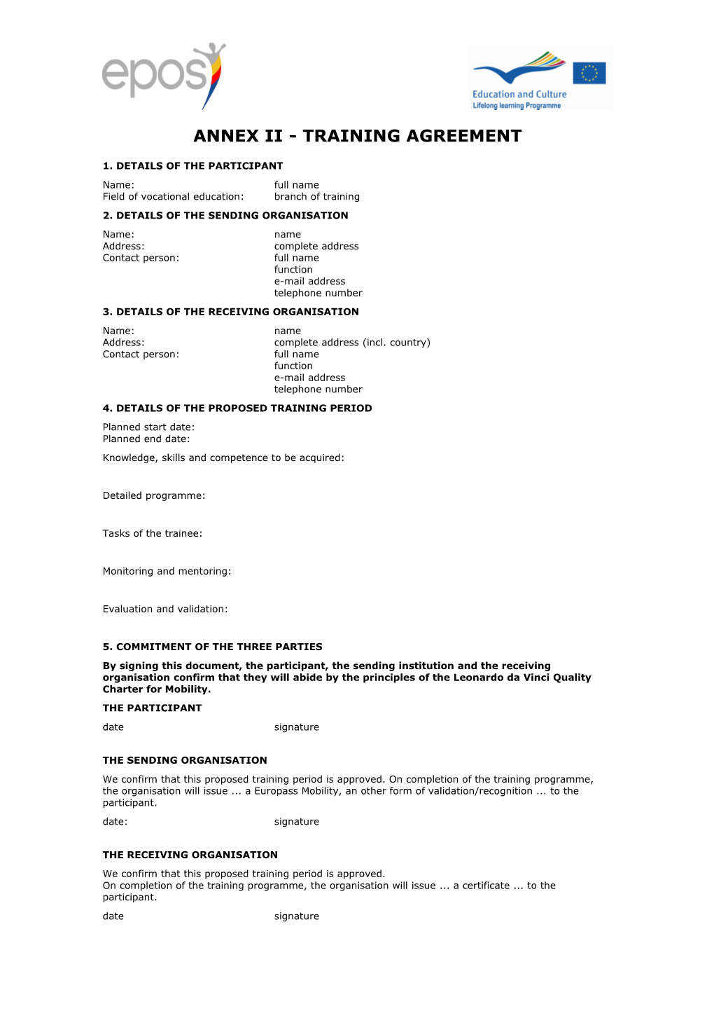 Annex Ii - Training Agreement