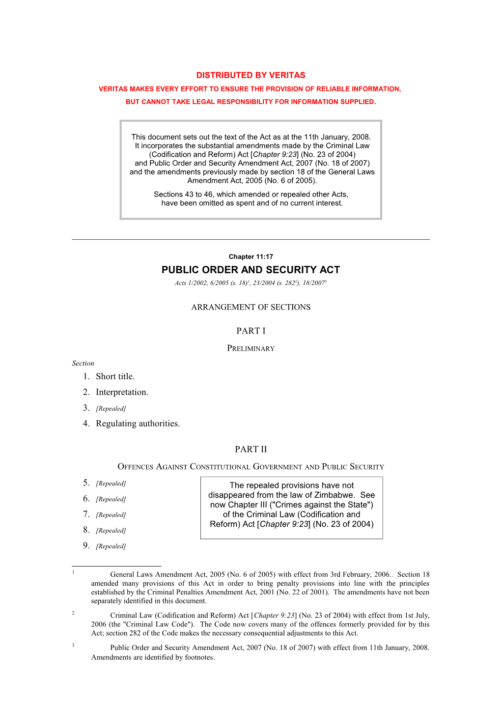 Public Order & Security Act Chapter 11-17 As Amended at 11Th January 2008