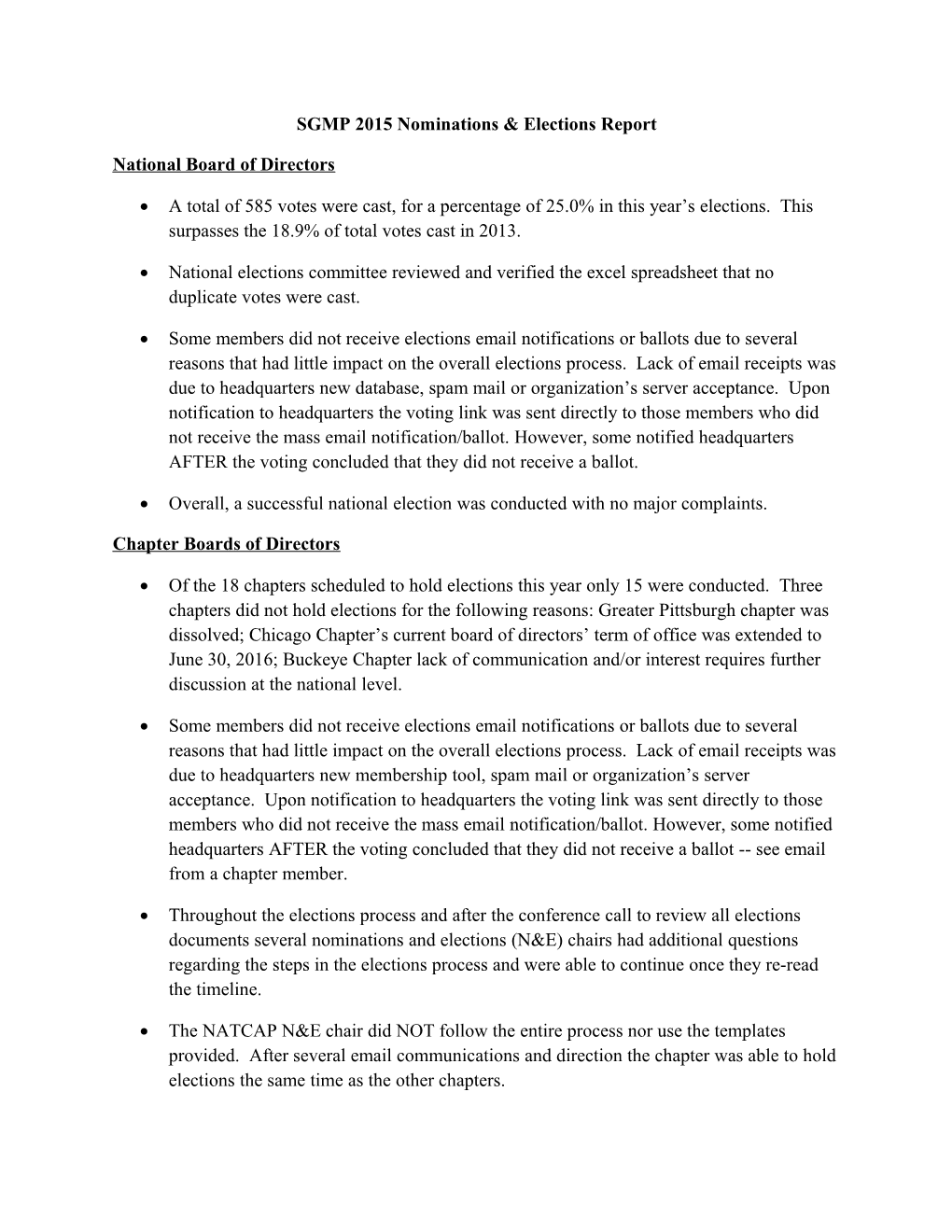 SGMP 2015 Nominations & Elections Report