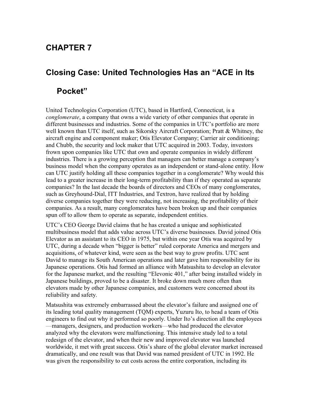 Closing Case: United Technologies Has an ACE in Its Pocket